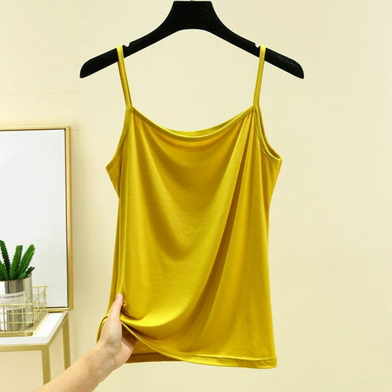 iHengLiXing 2025 Plus Size Tank Tops for Women Dressy Casual Women's Summer Casual Fashion Solid Color Sexy Sleeveless Suspender Top Yellow M