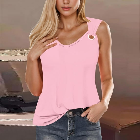 iHengLiXing 2026 Plus Size Tank Tops for Women Dressy Casual Women's Solid Color Camisole Sleeveless T-shirt Loose Tank Top Pink S