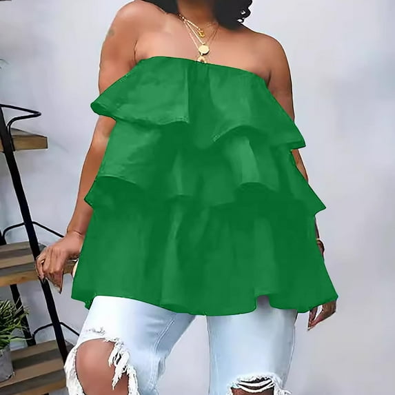 iHengLiXing 2025 Plus Size Tank Tops for Womens Dressy Casual Women Casual Solid Color Multi-Layer Patchwork Wrap Chest Top Green XXL