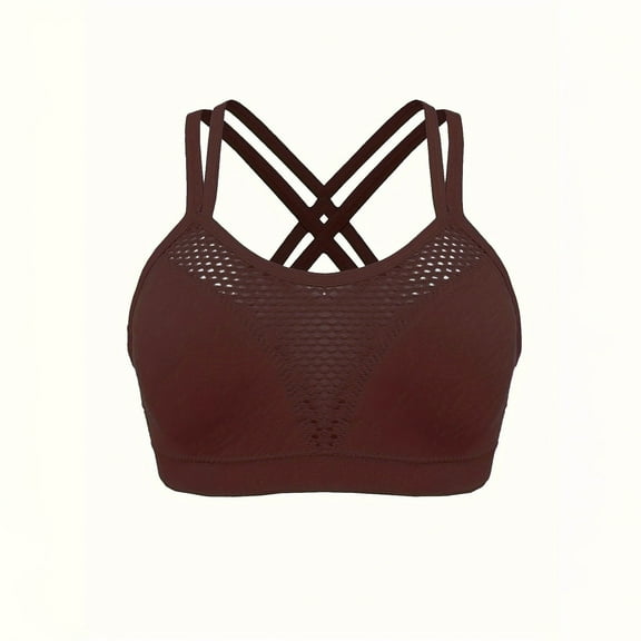 iHengLiXing Clearance Plus Size Sport Bras for Women 2025 Women's Fashion Solid Color Sports Bra Thin Belt Shockproof Underwear Brown XXL