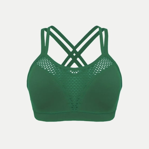 iHengLiXing Clearance Plus Size Sport Bras for Women 2025 Women's Fashion Solid Color Sports Bra Thin Belt Shockproof Underwear Green L