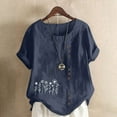 thumbnail image 1 of iHengLiXing Plus Size Spring Tops for Women 2025 Dressy Casual Women Fashion Casual Linen Top Printed Short Sleeve Button T-shirt Blouse Top Blue XXXXL, 1 of 4