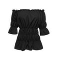 thumbnail image 1 of iHengLiXing Plus Size Spring Tops for Women 2025 Dressy Casual Women Renaissance Blouse Steampunk Pirate Shirt Off Shoulder Short Sleeve Smocked Blouse Tops Black XXL, 1 of 5