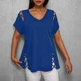 thumbnail image 1 of iHengLiXing Plus Size Spring Tops for Women 2025 Dressy Casual Women V-neck Short Sleeve Solid Color Hollow Out Plus Size Blouse Casual Fashion Shirt Blue XL, 1 of 6