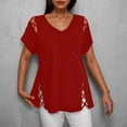 thumbnail image 1 of iHengLiXing Plus Size Spring Tops for Women 2025 Dressy Casual Women V-neck Short Sleeve Solid Color Hollow Out Plus Size Blouse Casual Fashion Shirt Red XXL, 1 of 6