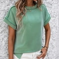 thumbnail image 1 of iHengLiXing Clearance Plus Size Spring Tops for Women 2025 Dressy Casual Women's Casual Fashion Solid Color Outer Seam Short Sleeve Round Neck Top Green S, 1 of 7