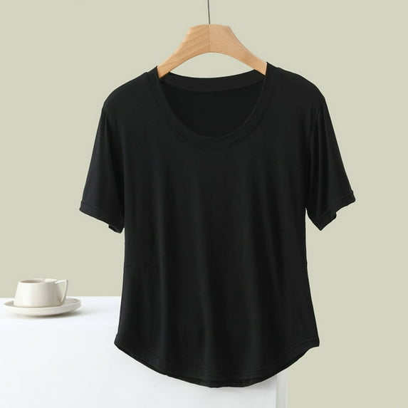 iHengLiXing Plus Size Spring Tops for Womens Dressy Casual Women's Fashionable Casual Loose Solid Color Short Sleeved T-shirt Top Short Sleeved Black M