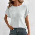 thumbnail image 1 of iHengLiXing Plus Size Spring Tops for Womens Dressy Casual Women's New Solid Color Round Neck Strip Knitted Short Sleeve Top Gray XXL, 1 of 7