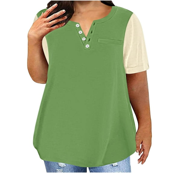 iHengLiXing Spring Plus Size Tops for Womens Dressy Casual Plus Size For Women Sexy-Neck Blouse Lace Casual Loose Summer Short Sleeve Blouse Green XXXL