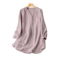 thumbnail image 1 of iHengLiXing Spring Plus Size Tops for Womens Dressy Casual Women'S Solid Color Plus-Size Casual Shirt Loose-Neck Long-Sleeved Three-Button Pullover Shirt Pink XXL, 1 of 3