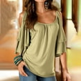 thumbnail image 1 of iHengLiXing Spring Plus Size Tops for Womens Dressy Casual Women's Summer Printing Short Sleeve Strappy Cold Shoulder T-Shirt Tops Blouses Green XXL, 1 of 5