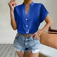 thumbnail image 1 of iHengLiXing Spring Plus Size Tops for Womens Dressy Casual Women Solid Color Tops Button V Neck T- Blouse Blue XL, 1 of 7
