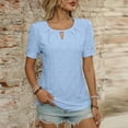 thumbnail image 1 of iHengLiXing Spring Plus Size Tops for Womens Dressy Casual Women's Fashion Solid Color Round-Neck Short Sleeve Round-Neck Blouses Blue L, 1 of 5
