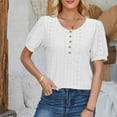 thumbnail image 1 of iHengLiXing Spring Tops for Womens Dressy Casual Women's Casual Round Neck Sleeve Patchwork Solid Color Loose T-Shirt Top White S, 1 of 6