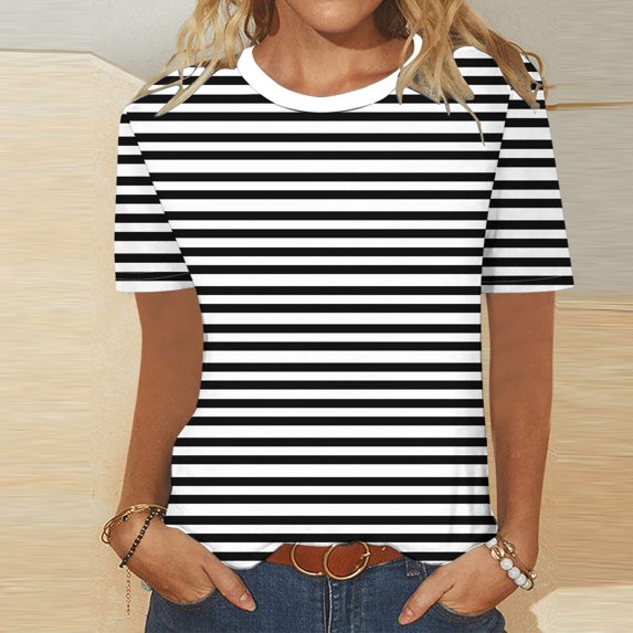 iHengLiXing Spring Tops for Womens Dressy Casual Women's New Casual Fashion Printed T-Shirt Crewneck Short-Sleeved Top Black XXXL