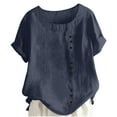 thumbnail image 1 of iHengLiXing Spring Tops for Womens Dressy Casual Women's Summer Round Neck Short Sleeve Casual Fashion Printed Button Top T-Shirt Blue XXL, 1 of 5