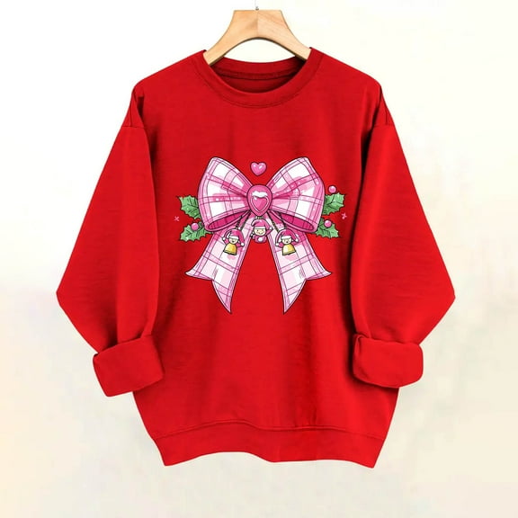 iHengLiXing Long Sleeve Tops for Women Ladies' Christmas Printed Fashionable Loose Casual Plus Size Top Regular Sleeve Hooded Sweatshirt Pink XL