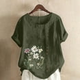 thumbnail image 1 of iHengLiXing Plus Size Spring Tops for Women 2025 Dressy Casual Women Casual And Linen Top Printed Short Sleeve Button Tunic T-shirt Blouse Green XXXXL, 1 of 5