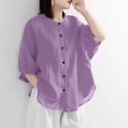 thumbnail image 1 of iHengLiXing Plus Size Spring Tops for Women 2025 Dressy Casual Women Vintage Art Half Sleeve Blouse Loose Lantern Sleeve Shirt Purple XL, 1 of 6