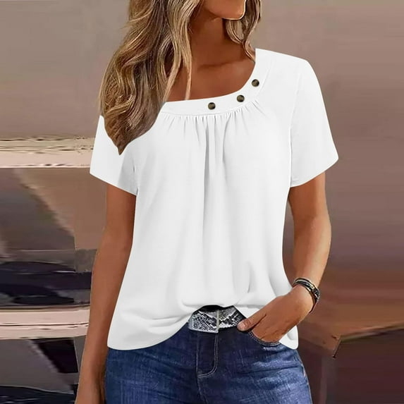 iHengLiXing Plus Size Tops for Women Women Fashion Summer Casual Solid Round Neck Short Sleeves Tshirt Blouse