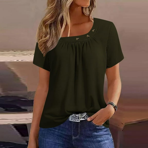 iHengLiXing Plus Size Tops for Women Women Fashion Summer Casual Solid Round Neck Short Sleeves Tshirt Blouse