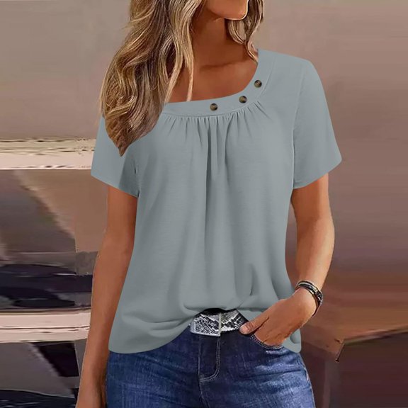 iHengLiXing Plus Size Tops for Women Women Fashion Summer Casual Solid Round Neck Short Sleeves Tshirt Blouse