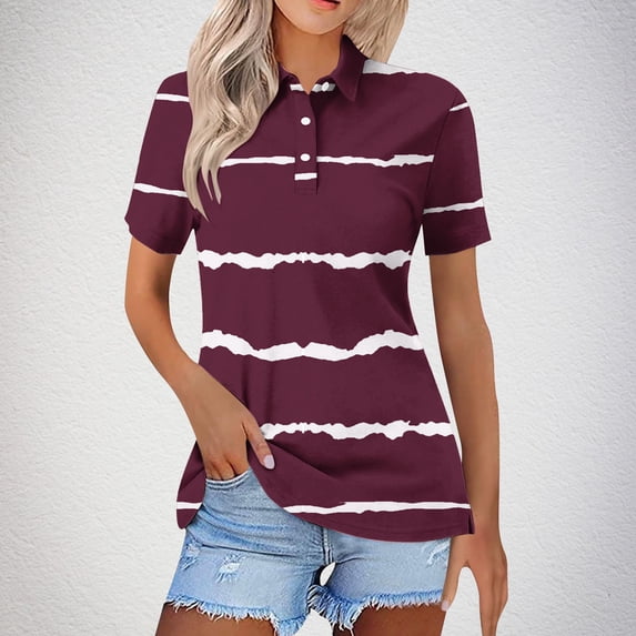 iHengLiXing Plus Size Womens Tops Dressy Casual Fashion Women's Casual Comfortable Print Short Sleeved Turndown Collar Button Blouse T-Shirt Top Red XXXL