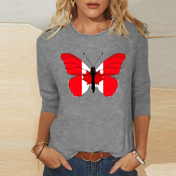 iHengLiXing Plus Size Womens Tops Dressy Casual Women 3/4Sleeves Casual Shirts Pullover Loose Tunic Print Blouse Gray XXL