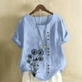 thumbnail image 1 of iHengLiXing Plus Size Womens Tops Dressy Casual Women Casual And Linen Round-Neck Top Printed Short Sleeve Button T-shirt Blouse Blue XXL, 1 of 4