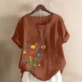 thumbnail image 1 of iHengLiXing Plus Size Womens Tops Dressy Casual Women Fashion Casual Linen Top Printed Short Sleeve Button T-shirt Blouse Top Brown XXXXXL, 1 of 4