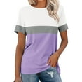 thumbnail image 1 of iHengLiXing Plus Size Womens Tops Dressy Casual Women's Casual Fashion Striped Printed T-shirt Round Neck Short Sleeve Top Purple XL, 1 of 7