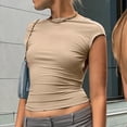 thumbnail image 1 of iHengLiXing Plus Size Womens Tops Dressy Casual Women's Hollowed-out Backless Top Tight-fitting Short-sleeved Navel High-neck Solid Color Hot Girl Sexy European Beauty Top Brown S, 1 of 5
