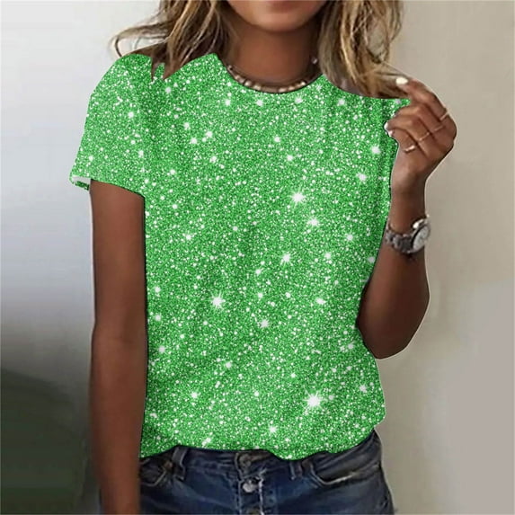 iHengLiXing Plus Size Womens Tops Dressy Casual Women's Spring Top Bright Print Casual Short-sleeved Top Short-sleeved Crew-neck Top/shirt Green XXXXXL