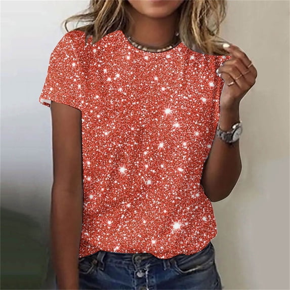 iHengLiXing Plus Size Womens Tops Dressy Casual Women's Spring Top Bright Print Casual Short-sleeved Top Short-sleeved Crew-neck Top/shirt Orange XXXXL