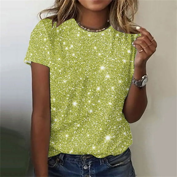 iHengLiXing Plus Size Womens Tops Dressy Casual Women's Spring Top Bright Print Casual Short-sleeved Top Short-sleeved Crew-neck Top/shirt Yellow S