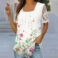 thumbnail image 1 of iHengLiXing Spring Tops for Womens Dressy Casual Women's Fall And Summer Sexy Short Sleeved Neck Printed Color Lace Patchwork Fold T-shirt Top Blouse White XXL, 1 of 4