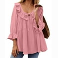 thumbnail image 1 of iHengLiXing Spring Tops for Womens Dressy Casual Women's Short Sleeved V-neck Top/shirt Women's Casual Shirt 3/4 Sleeved V-neck Ruffled Top Business Women's 2024 Summer Fashion Work Shirt Pink XL, 1 of 6