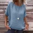 thumbnail image 1 of iHengLiXing Spring Tops for Womens Dressy Casual Women Solid Color Round Neck Half-sleeved Linen Blouse Blue XL, 1 of 9