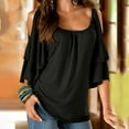 thumbnail image 1 of iHengLiXing Spring Tops for Womens Dressy Casual Women's Summer Printing Short Sleeve Strappy Cold Shoulder T-Shirt Tops Blouses Black XL, 1 of 6