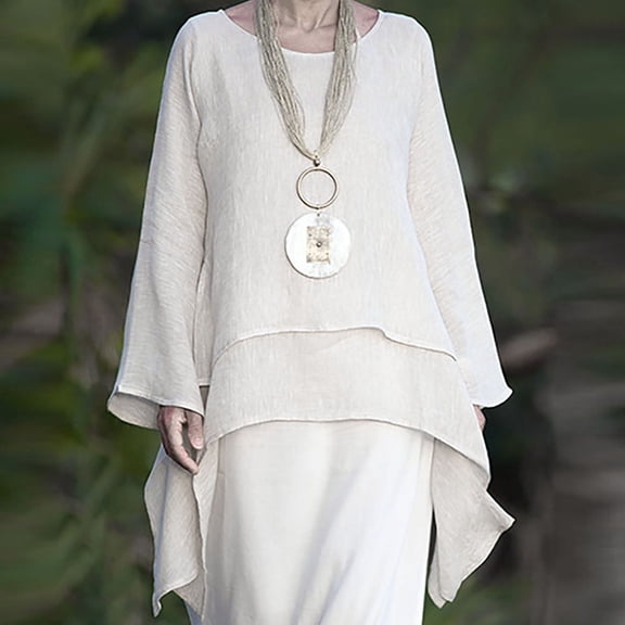 iHengLiXing Spring Tops for Womens Dressy Casual Womens Spring And Summer Round Neck Short Sleeve Solid Loose Casual Cotton White S