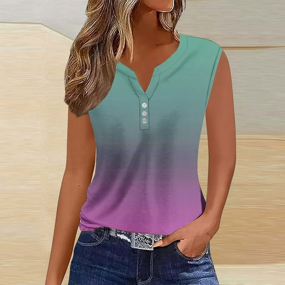 iHengLiXing Summer Dresses for Women 2025 Plus Size Tank Tops for Women Dressy Casual Women's Printed-neck Sports For Outer Wear Bottoming Slim Sleeveless Purple XL