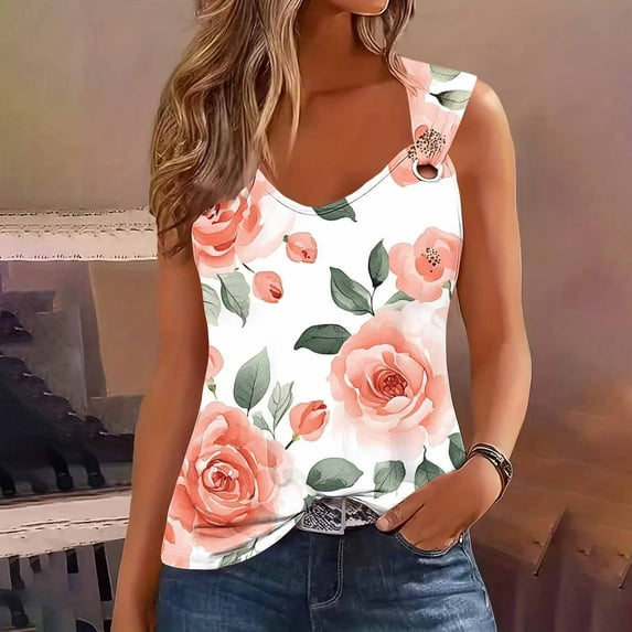 iHengLiXing Summer Dresses for Women 2025 Plus Size Tank Tops for Women Dressy Casual Women's Solid Color Camisole Sleeveless T-shirt Loose Tank Orange XL