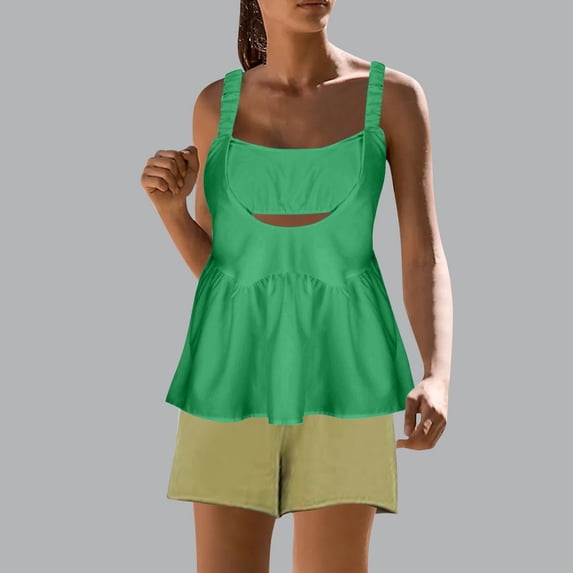 iHengLiXing Summer Saving 2025 Plus Size Tank Tops for Women Dressy Casual Women's Fashion Casual Print Short Sleeve Round-Neck Blouses Shirts Green S