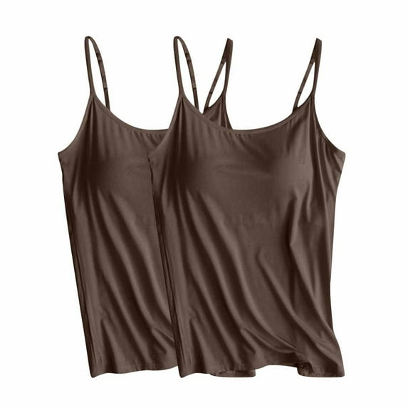 iHengLiXing Summer Saving 2025 Plus Size Tank Tops for Women Dressy Casual Womens 2pc Solid Color Adjustable Slim Camisole Tank Top Without Steel Ring Underwear Yoga Sports Tank Brown XL