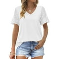 thumbnail image 1 of iHengLiXing Summer Tops for Womens Dressy Casual Fashion Woman Casual-Neck Vintage Solid Mesh Blouse Short Sleeve T-Shirt Summer White XXL, 1 of 7
