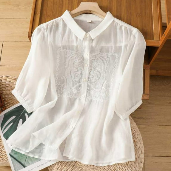 iHengLiXing Summer Tops for Womens Dressy Casual For Women Women's Casual Short Sleeve Round Neck Summer Loose Tee Shirts Blouse White M