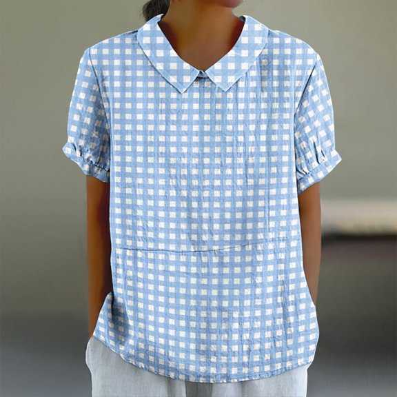 iHengLiXing Summer Tops for Womens Dressy Casual Women's Casual Style Casual Printed Short Sleeve Blouse-Sleeve Blouse/Shirt Blue XL