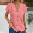 thumbnail image 1 of iHengLiXing Summer Tops for Womens Dressy Casual Women's Fashion Solid Color Button Short Sleeve Turndown Collar Blouse Pink XS, 1 of 6