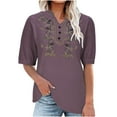thumbnail image 1 of iHengLiXing Tops for Women Plus Size Women's Solid V-neck Cotton Linen Short Sleeved Solid Color T-shirt Cotton Linen Top Style Large Short Sleeved V-neck Top Short Sleeved V-neck Top/shirt Purple XL, 1 of 5