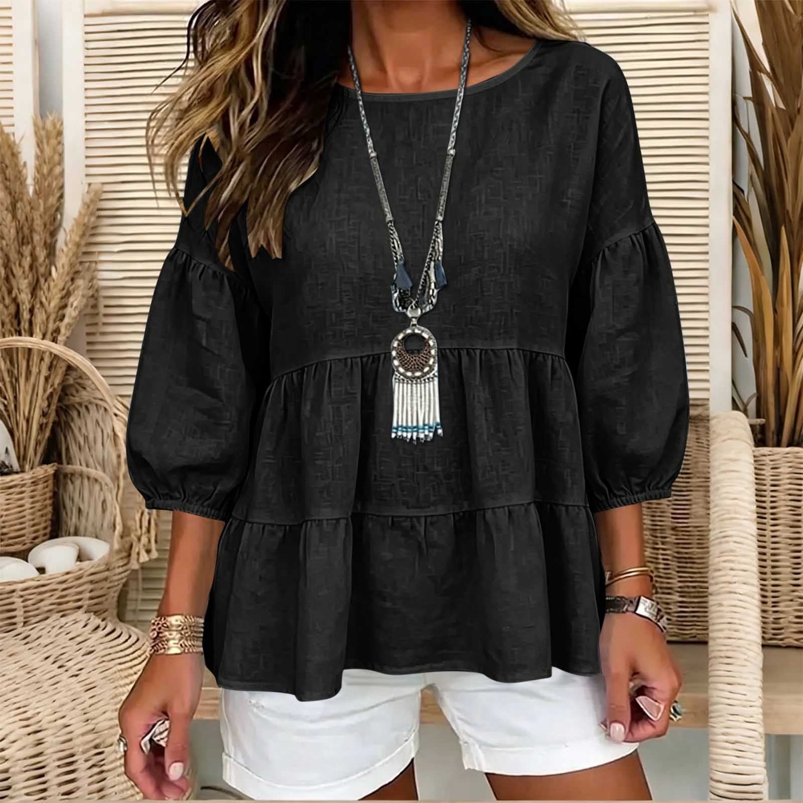 iHengLiXing Tops for Women Fall 3/4-Sleeve Oversized Casual Round-Neck ...